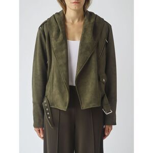 Meimeij Women Cropped Hooded Jacket Meimeij In Faux Suede With Shawl Collar